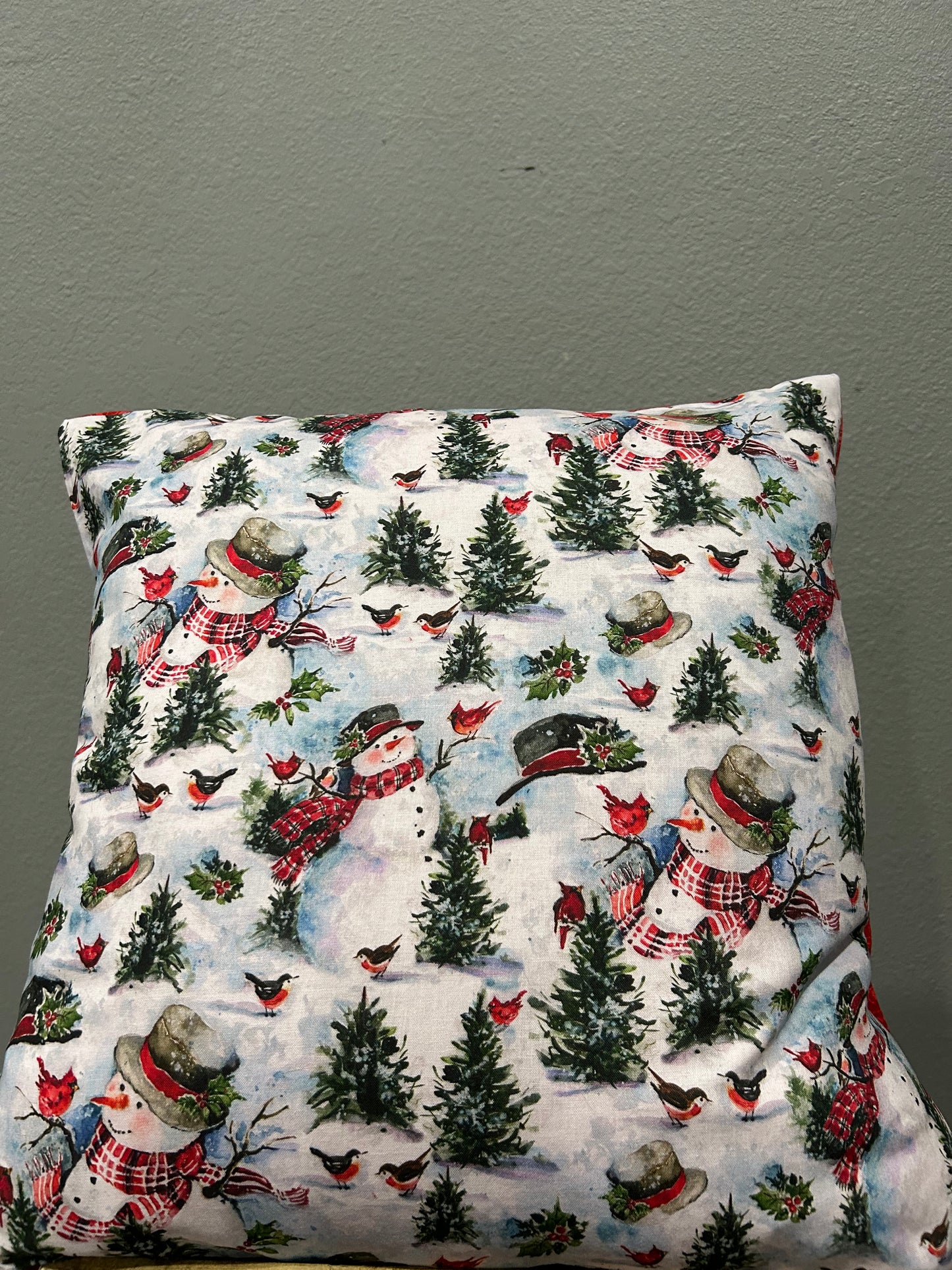 Snowman with RedBirds Decor Pillow