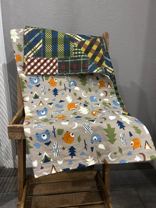 Bear Camping Flannel Blanket