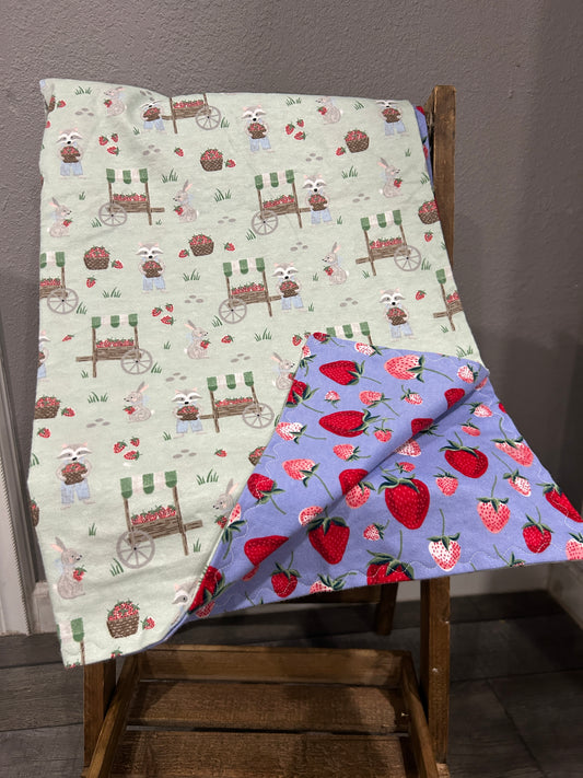 Strawberry Farm AnimalsFlannel Blanket with stuffed Animal