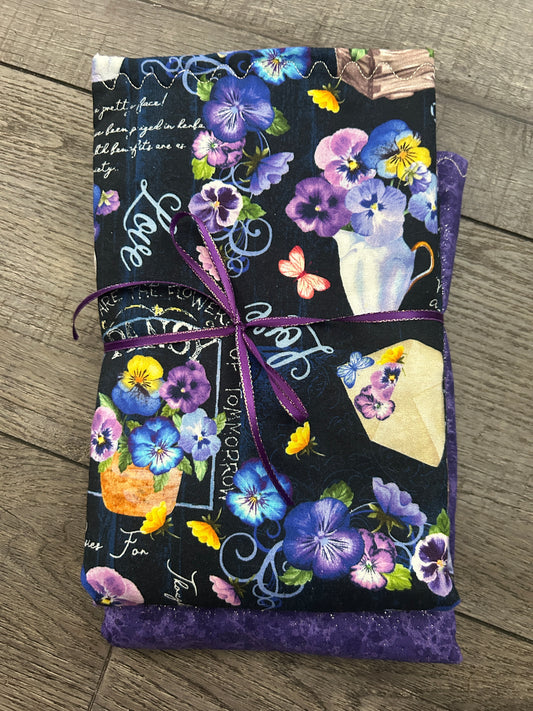 Purple Flower Flannel Blanket Set