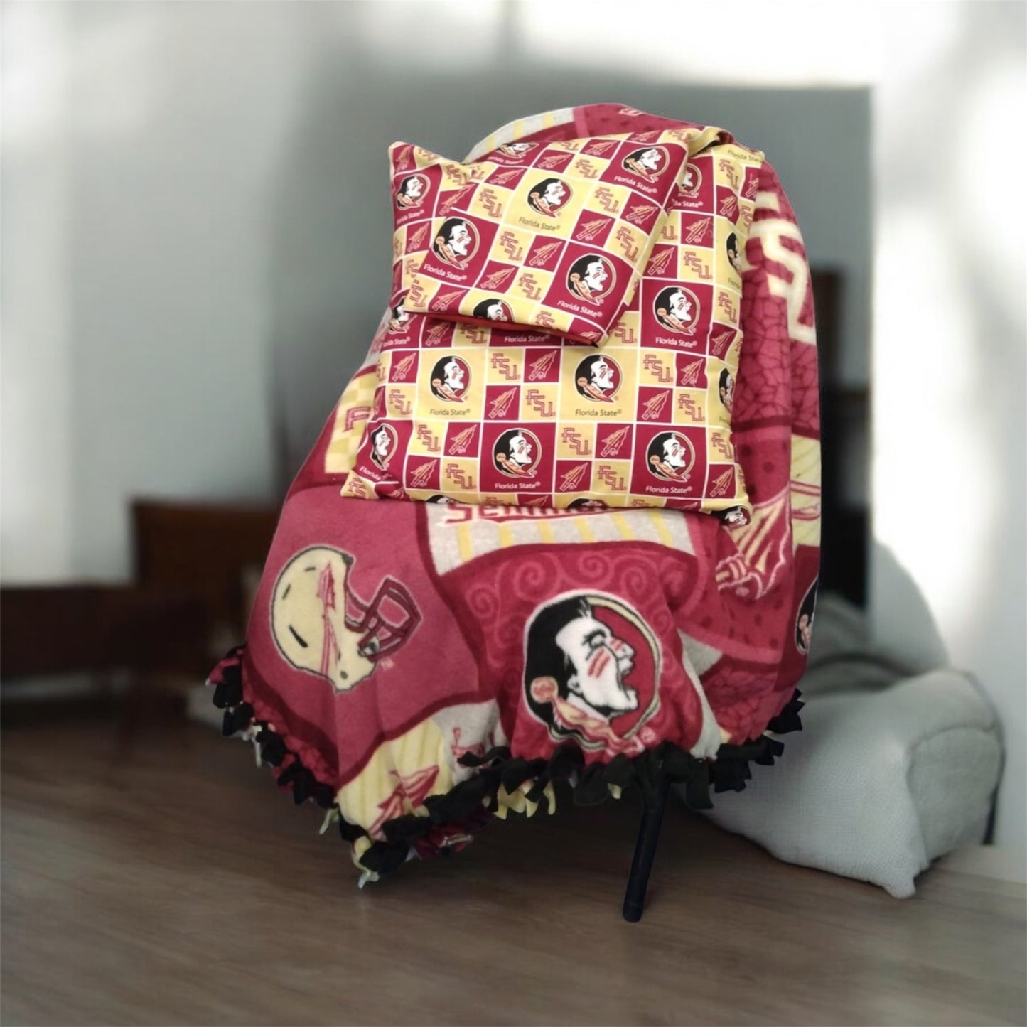 Burgundy and Gold Double Sided Fleece Blanket